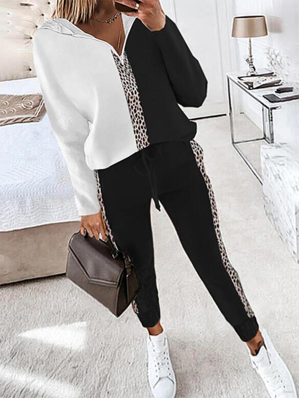 Leopard Print Black and White Color Block Relaxed Set