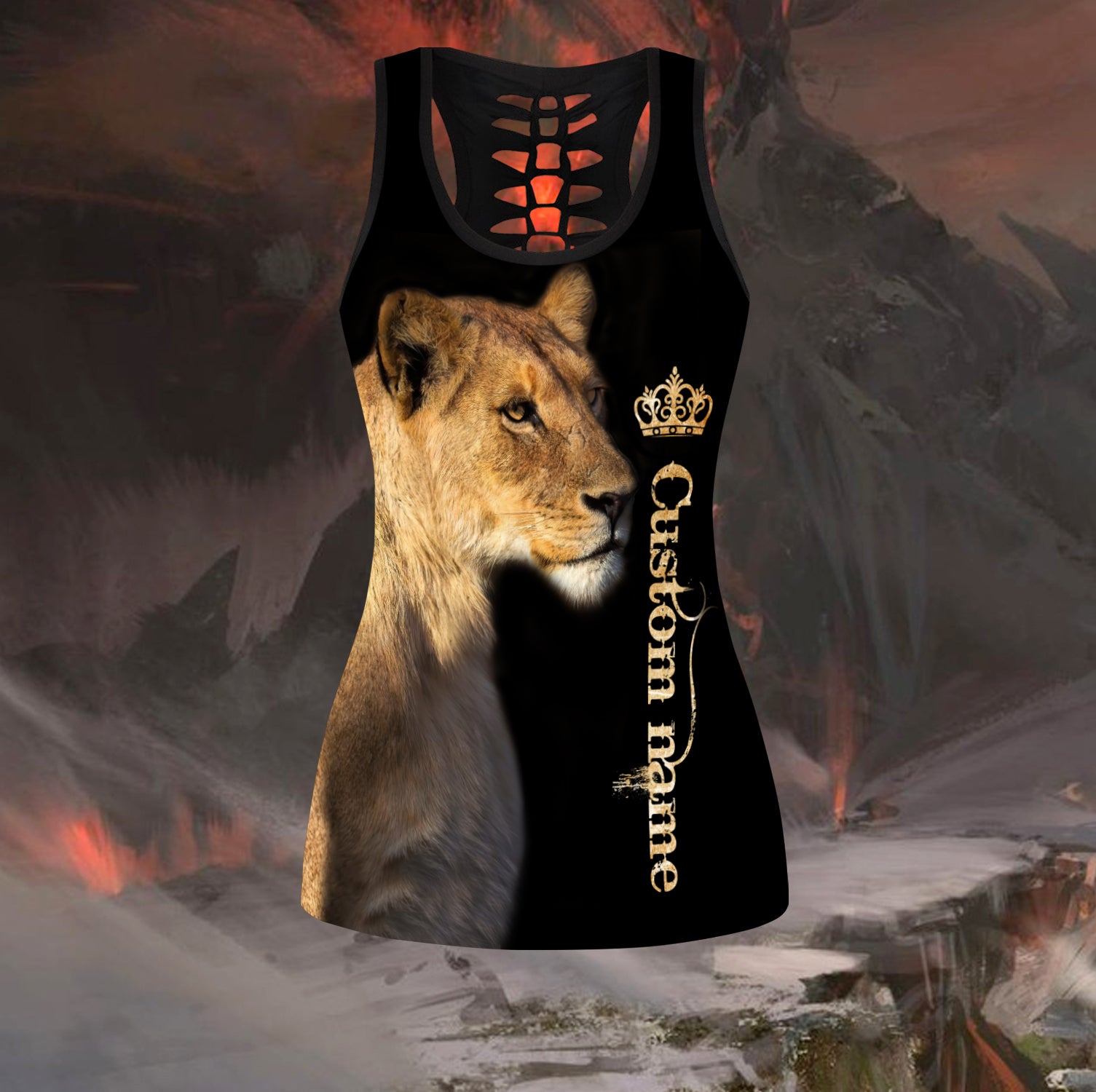 Custom Name Lion Queen legging + hollow tank customize combo for women